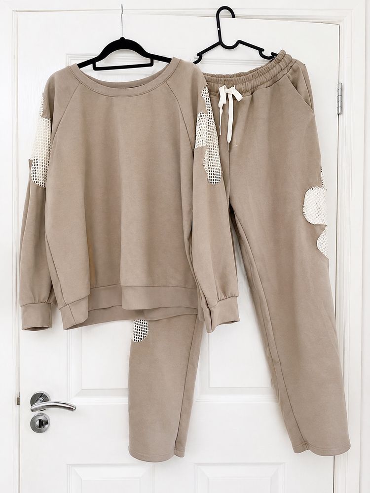 Beige Sweatshirt And Sweatpants Set